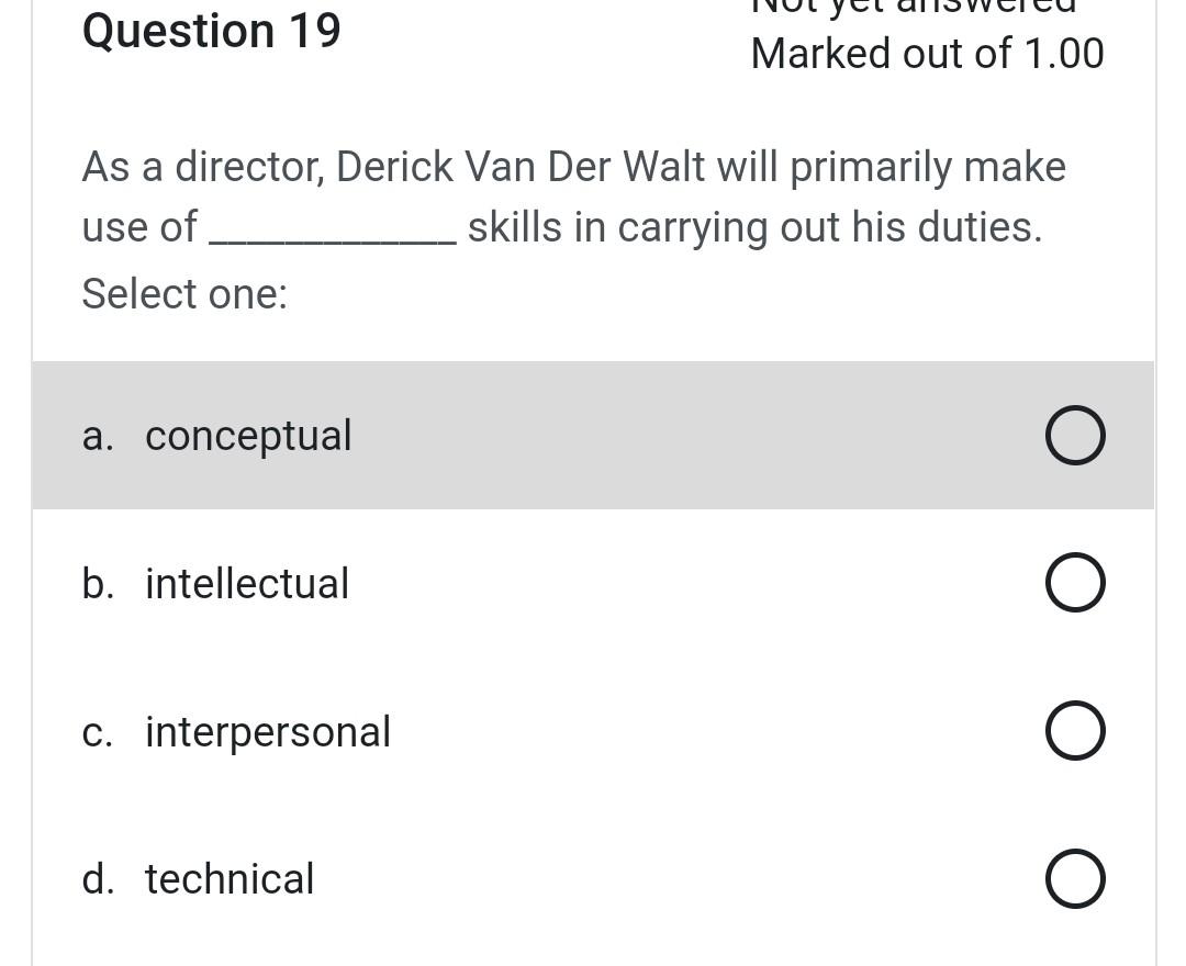 Question 18 Marked out of 1.00 Sam Chauke is the