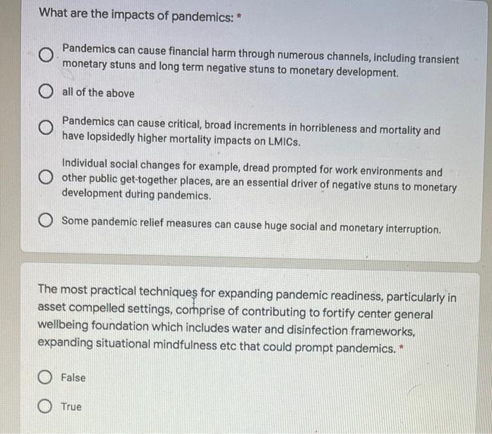 What are the impacts of pandemics: * Pandemics