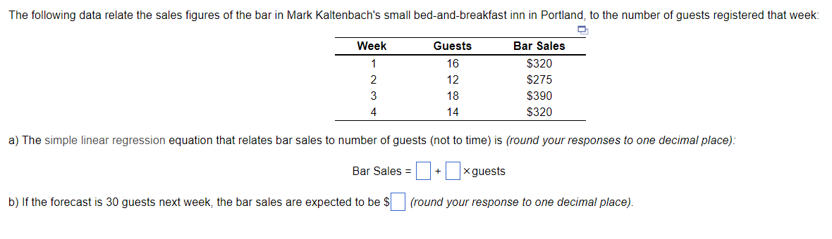 a) The simple linear regression equation that