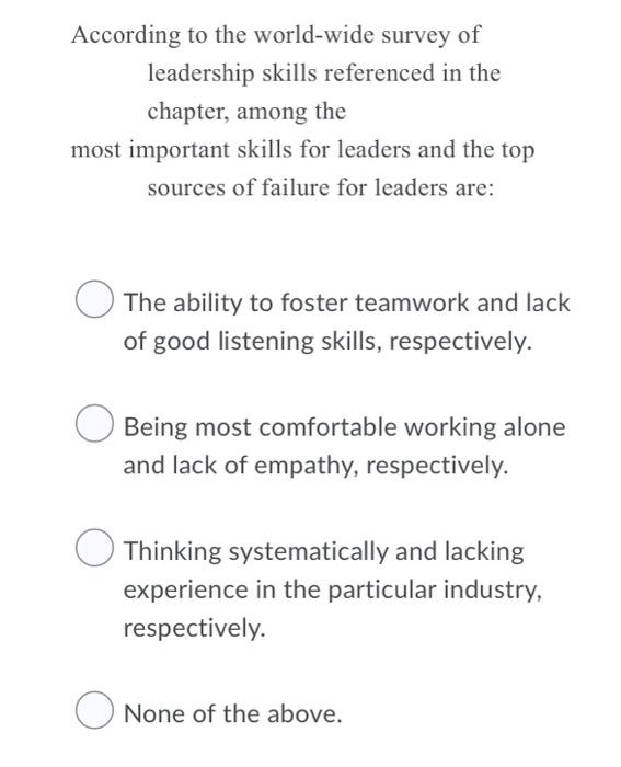 According to the world-wide survey of leadership