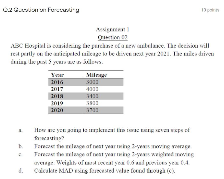 Subject: Operation Management Q.2 Question on