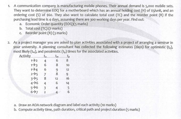 hurry please please 1. A communication company is