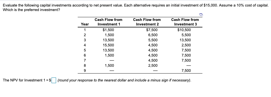Evaluate the following capital investments