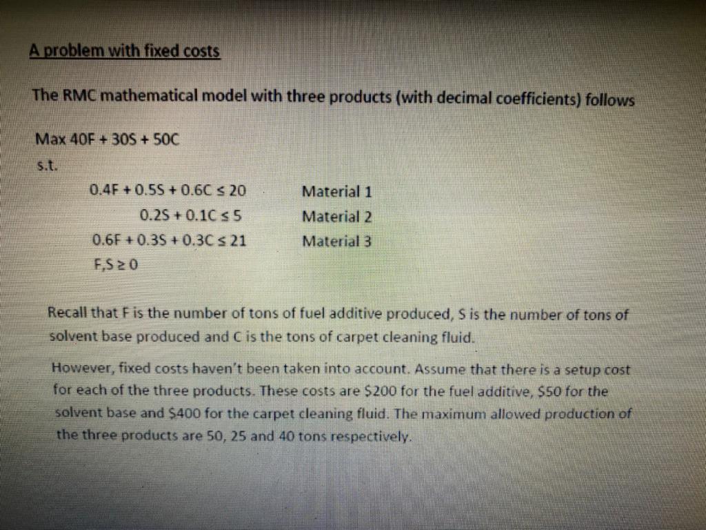 Work it on an Excel spreadsheet A problem with