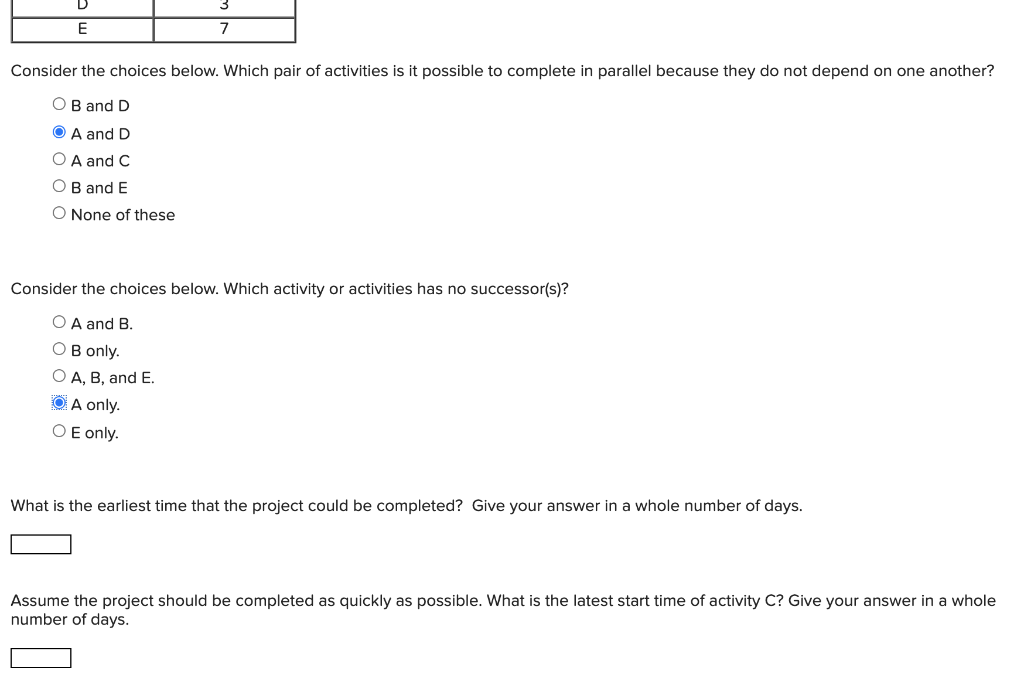The following dependency matrix represents a