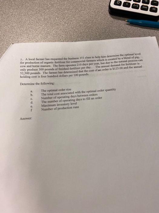 2. A local farmer has requested the business 351