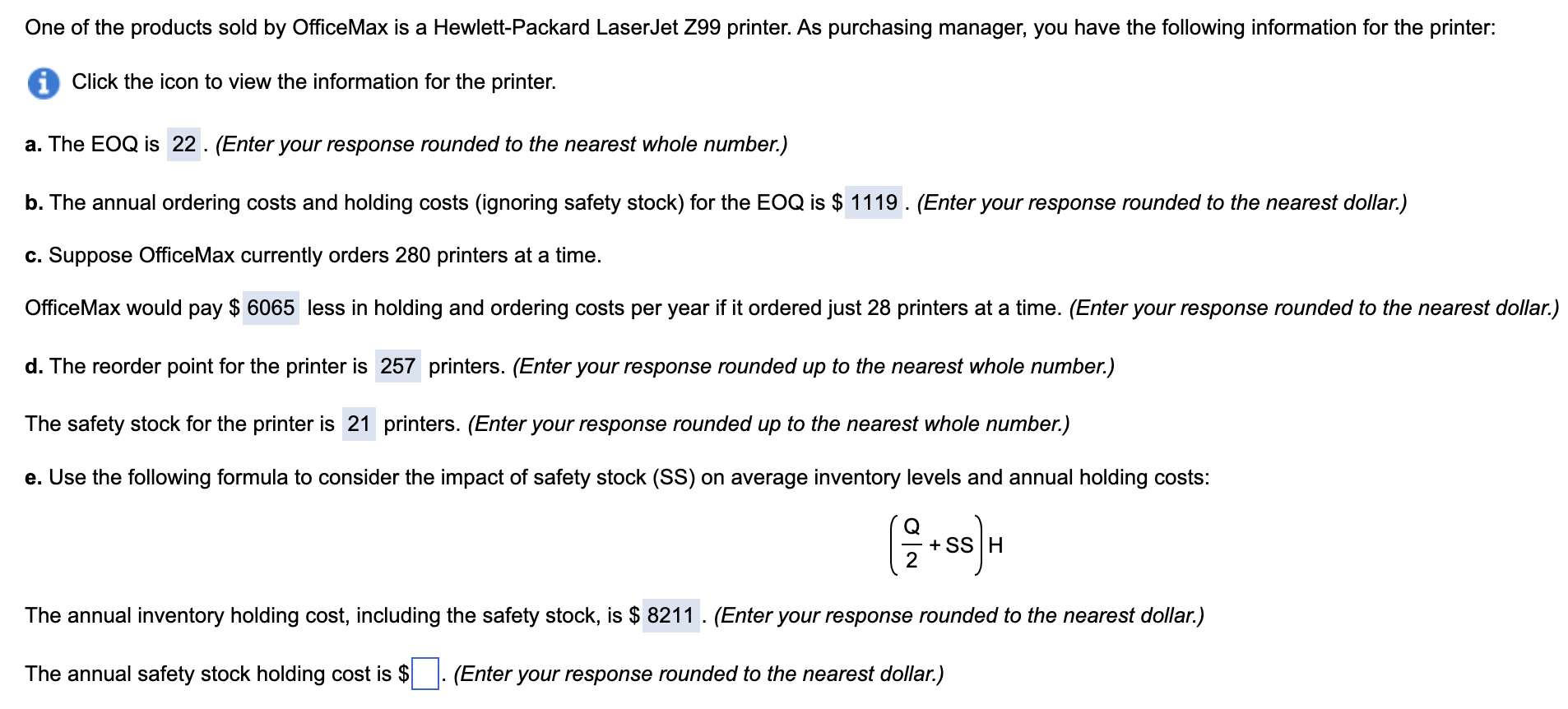 Average weekly demand (52 weeks per year): 59