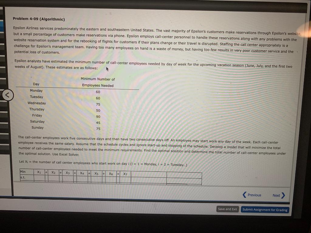 Problem 4-09 (Algorithmic) Epsilon Airlines