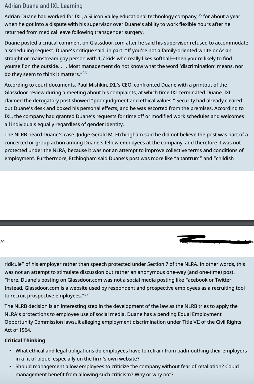 Please use the critical thinking question and