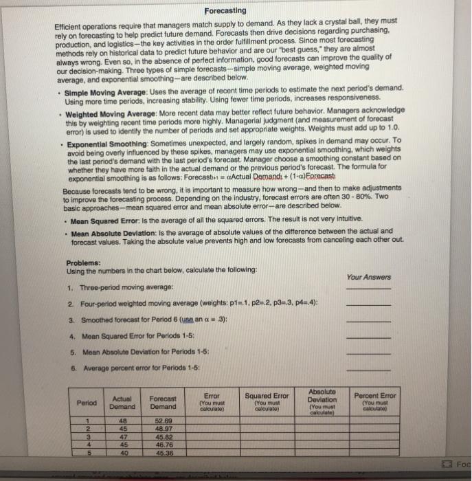 Forecasting Efficient operations require that