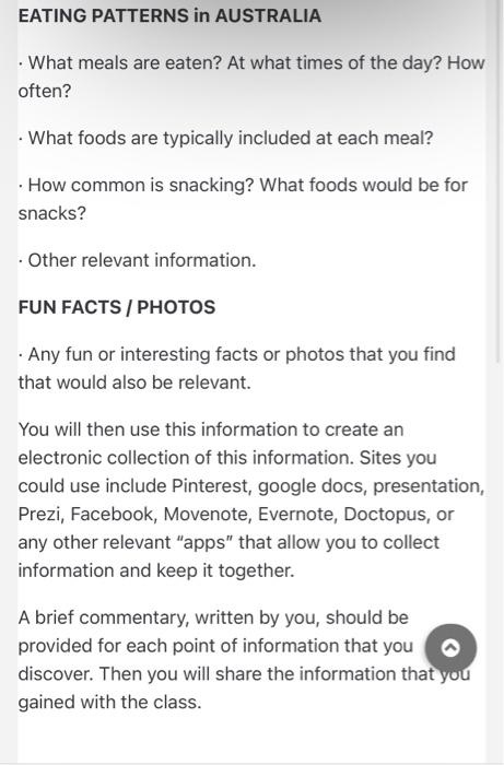 EATING PATTERNS in AUSTRALIA What meals are