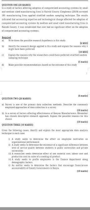 QUESTION ONE (20 MARKS) In a study of factors