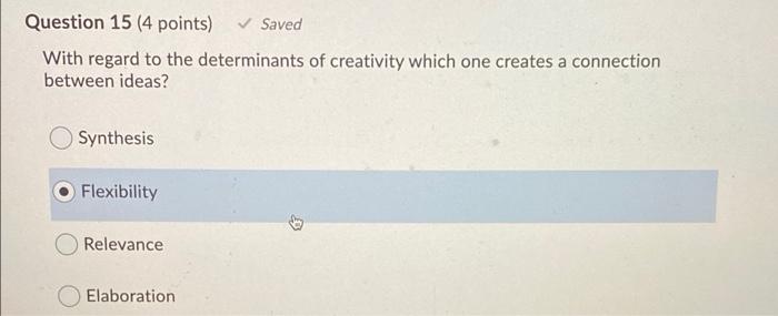 Question 13 (4 points) Saved Creativity in