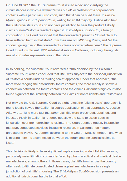 In the case Bristol-Myers Squibb Company v.