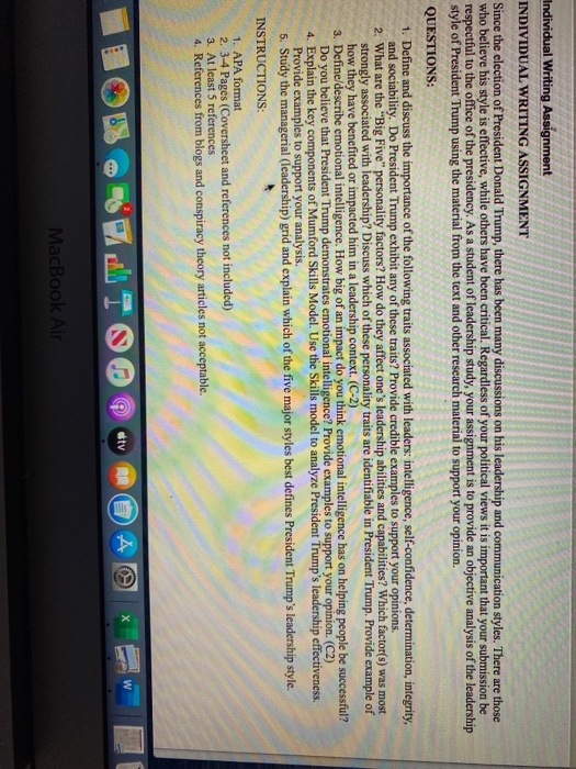 question # 1 please Individual Writing Assignment