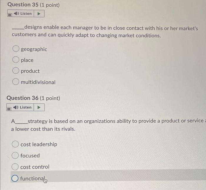 Question 35 (1 point) 4) Listen _designs enable