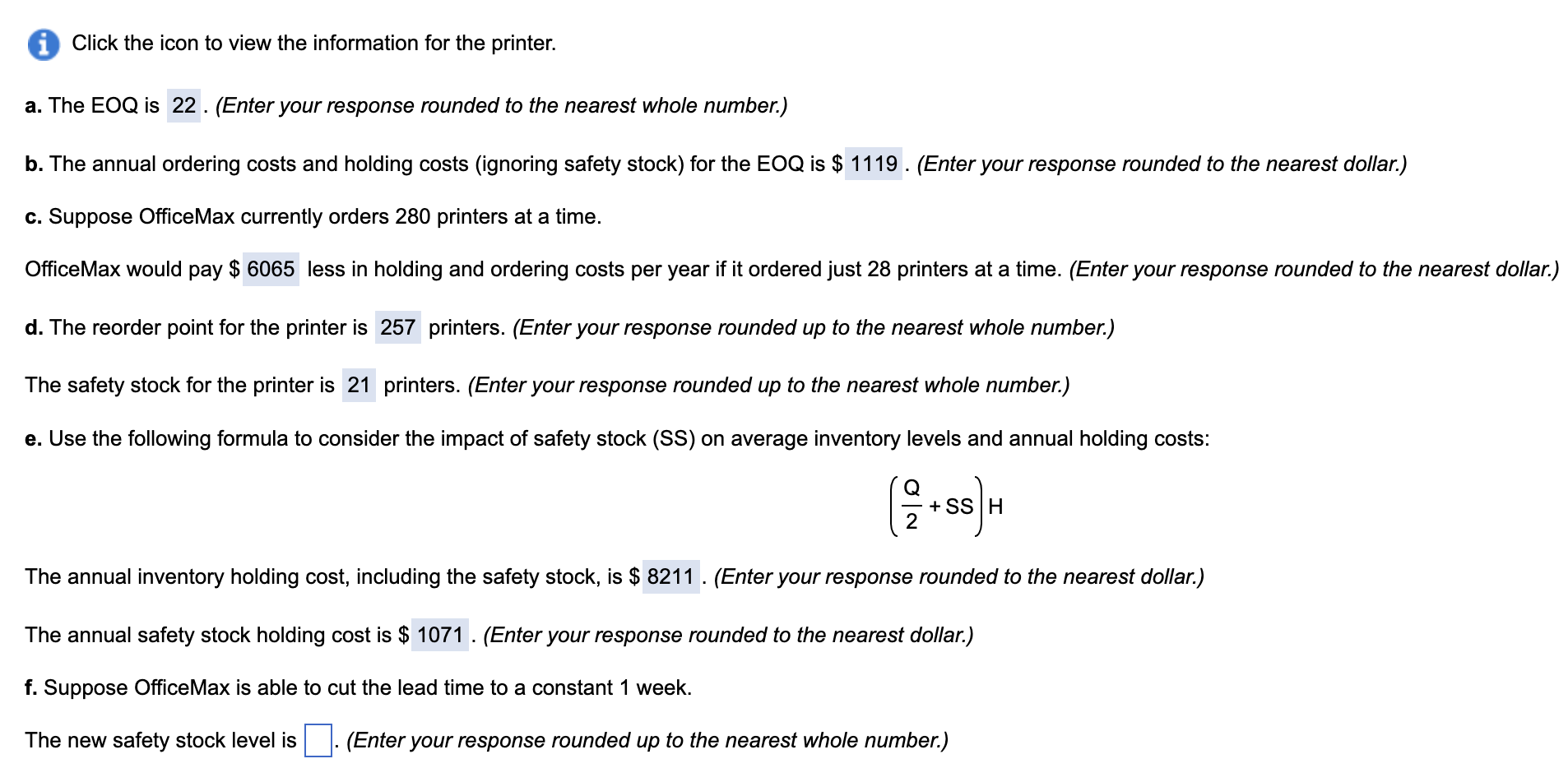Average weekly demand (52 weeks per year): 59