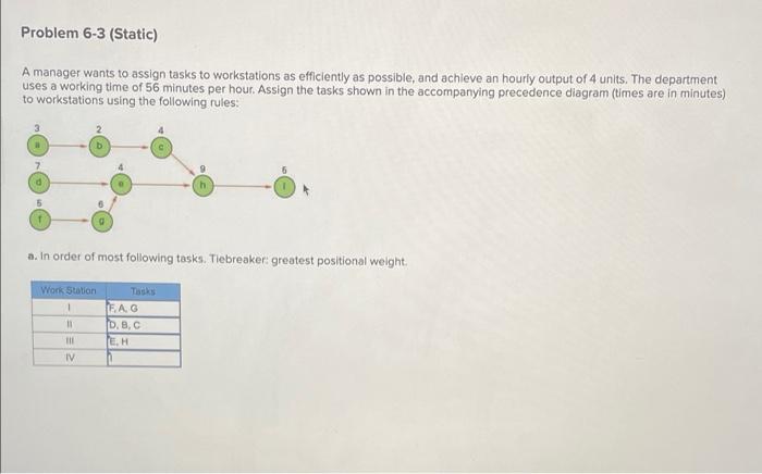 just part C Problem 6-3 (Static) A manager wants