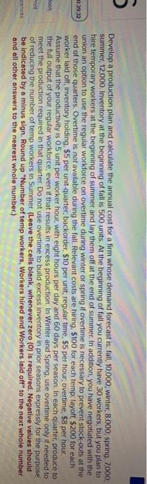 5 Develop a production plan and calculate the