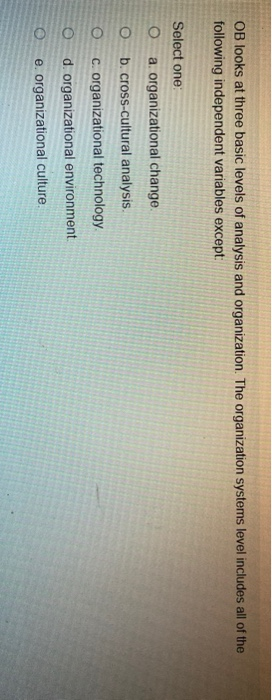 OB looks at three basic levels of analysis and