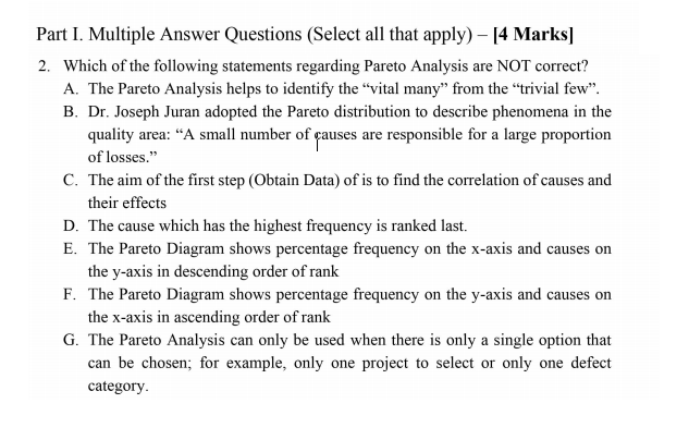 Part I. Multiple Answer Questions (Select all