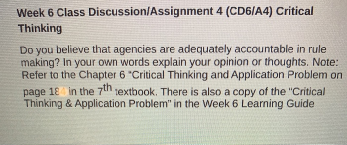 chapter 6 Week 6 Class Discussion/Assignment 4