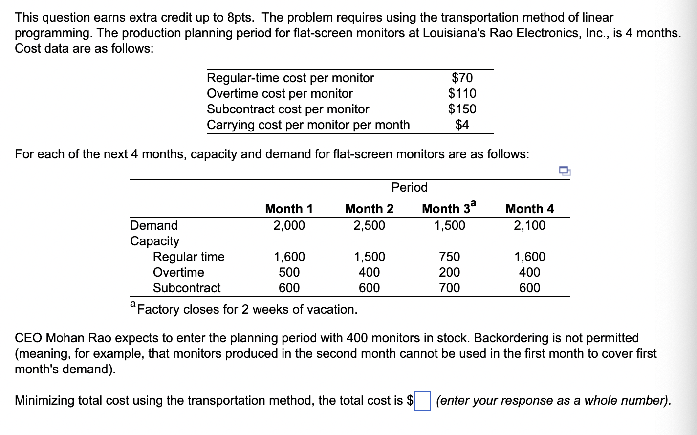 This question earns extra credit up to 8pts. The