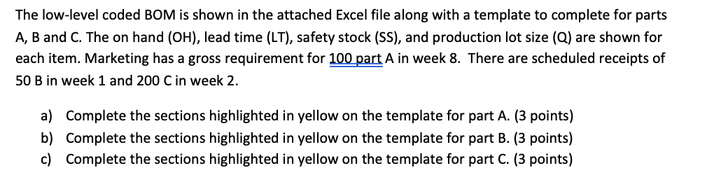 The low-level coded BOM is shown in the attached