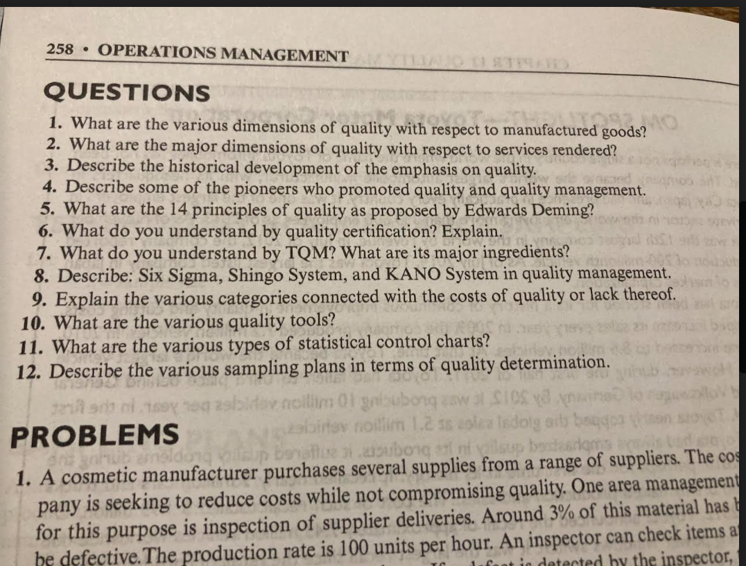 Answer question 8 258 OPERATIONS MANAGEMENT