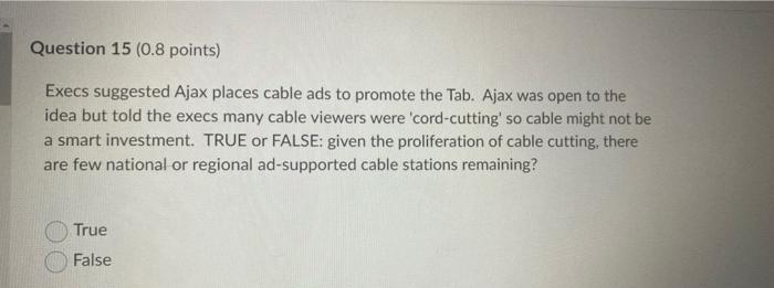 Question 15 (0.8 points) Execs suggested Ajax