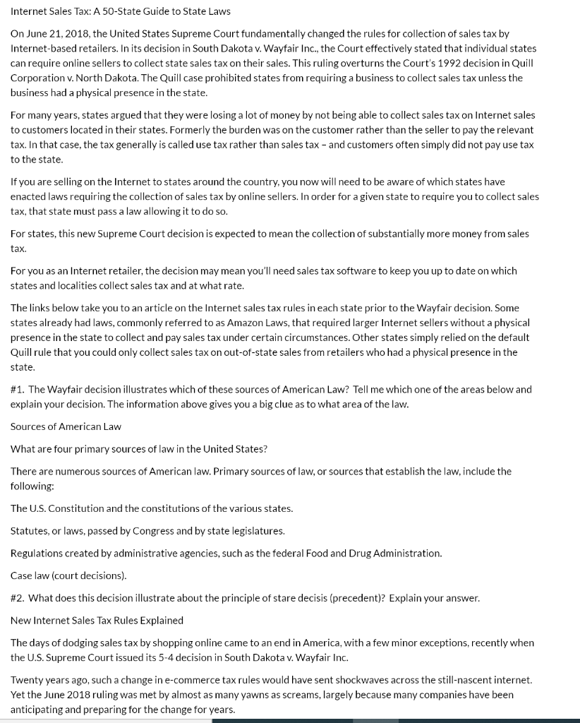 Do question 2 Internet Sales Tax: A 50-State