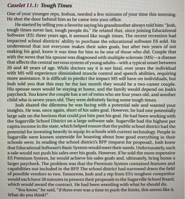 This is a case study question from sales