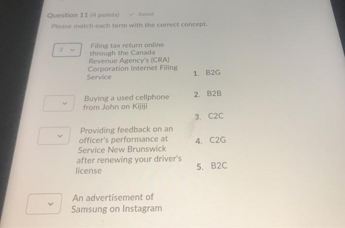 Question 11 (4 points) Svod Please match each