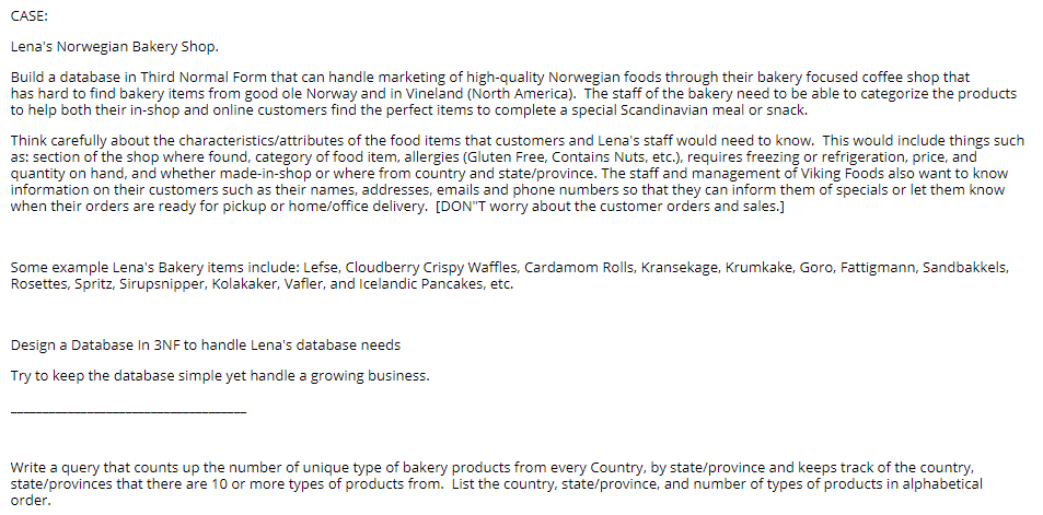 CASE: Lena's Norwegian Bakery Shop. Build a