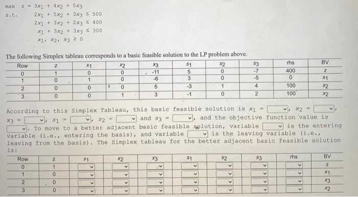 please fill in table max z = 3x1 + 4x2 + 5x3 2x1