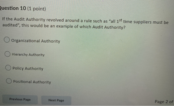 Question 10 (1 point) If the Audit Authority