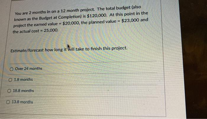 You are 2 months in on a 12 month project. The