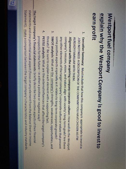 Westport fuel company explain why the Westport