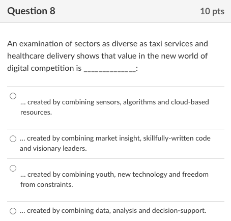 Question 8 10 pts An examination of sectors as