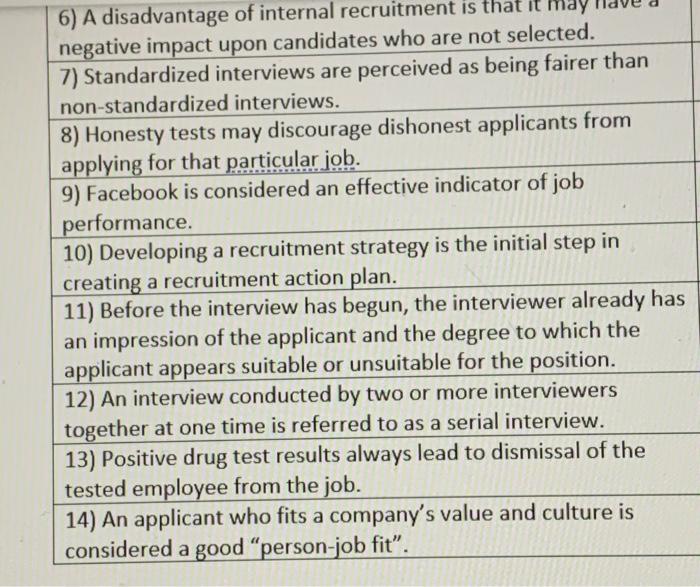 true or false 6) A disadvantage of internal