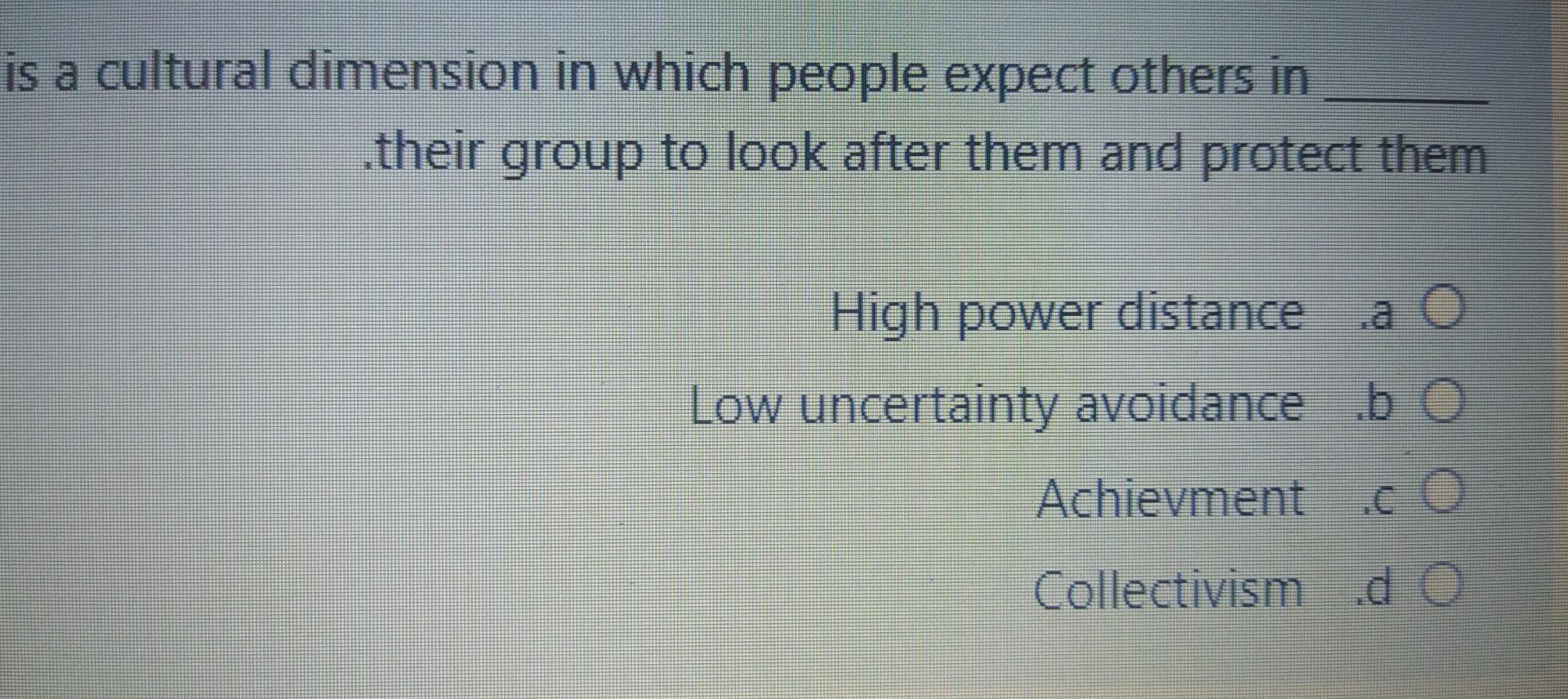 is a cultural dimension in which people expect