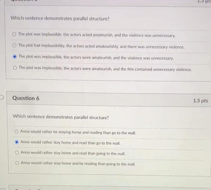1. pe Which sentence demonstrates parallel