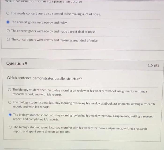 1. pe Which sentence demonstrates parallel