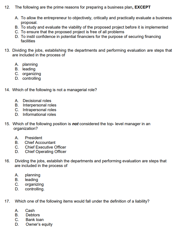 12. The following are the prime reasons for