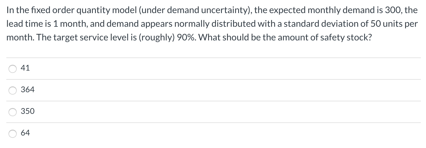 In the fixed order quantity model (under demand
