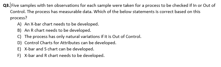 Q3.Five samples with ten observations for each
