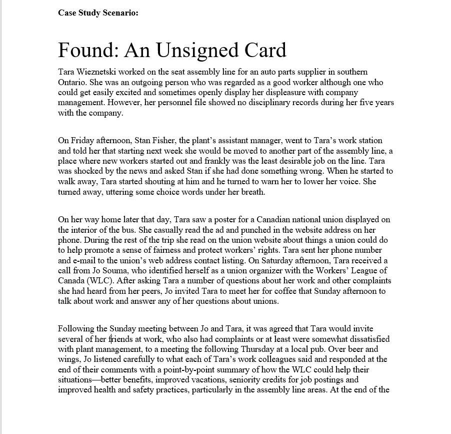Case Study Scenario: Found: An Unsigned Card Tara