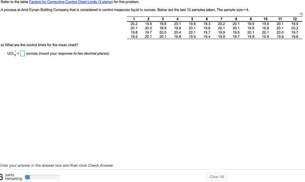 Refer to the table Factors for Computing Control