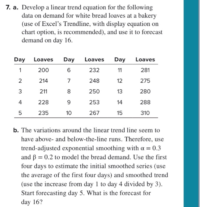 7. a. Develop a linear trend equation for the