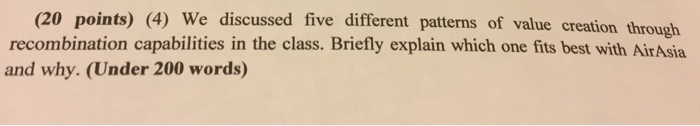 (20 points) (4) We discussed five different